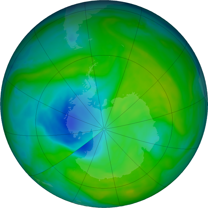 Antarctic ozone map for 06 December 2018